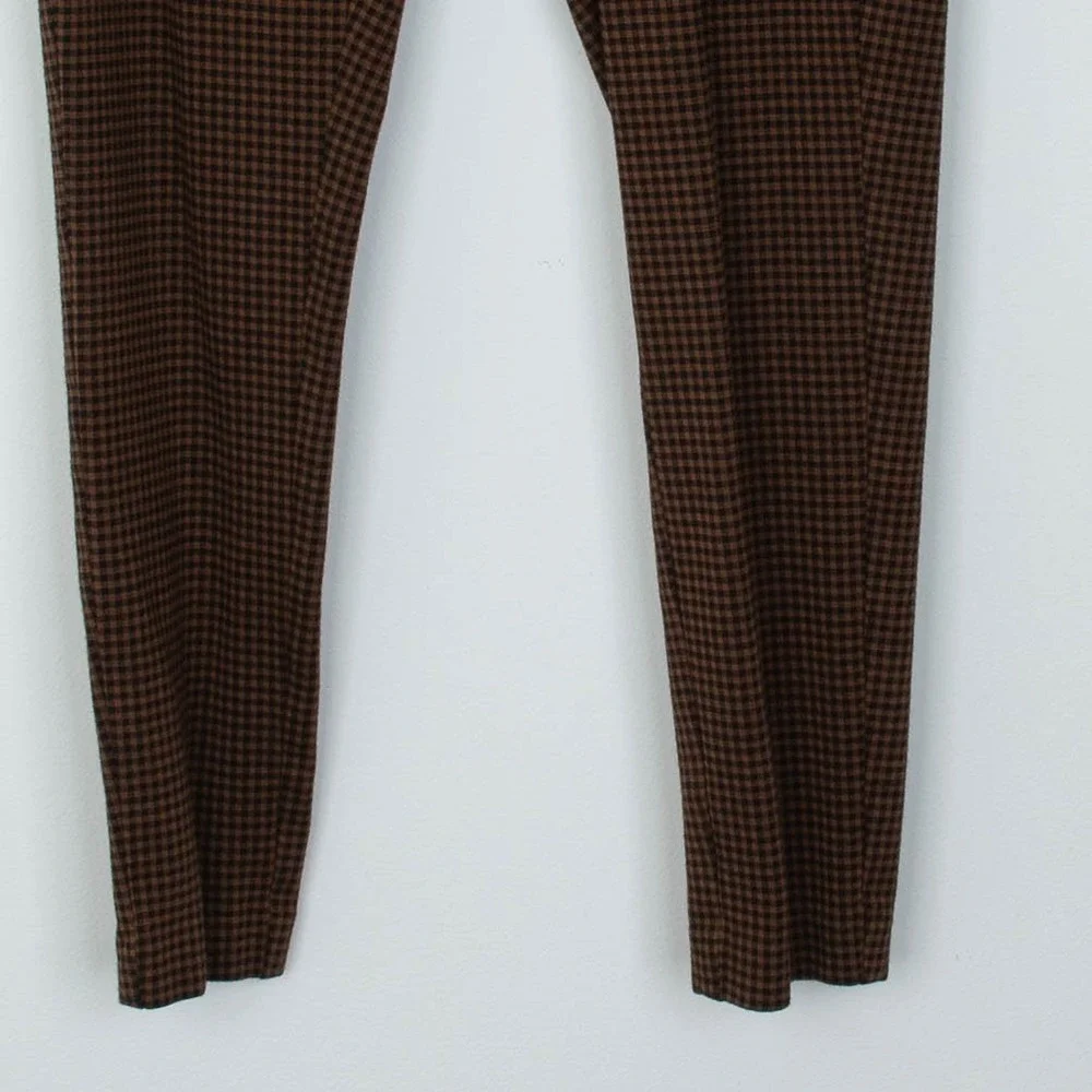 J Jill Womens Ponte Leggings Brown Black Gingham Size L Pull‎ On Stretch Office